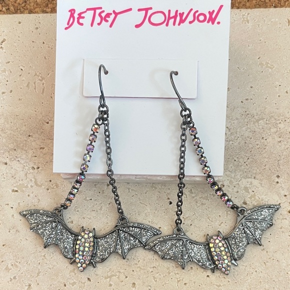 Betsey Johnson Jewelry - Betsey Johnson Glittering Silver Bat Earrings